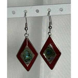 Beautiful Silver Abalone Inlay Dangle Earrings. Marked Alpaca Mexico